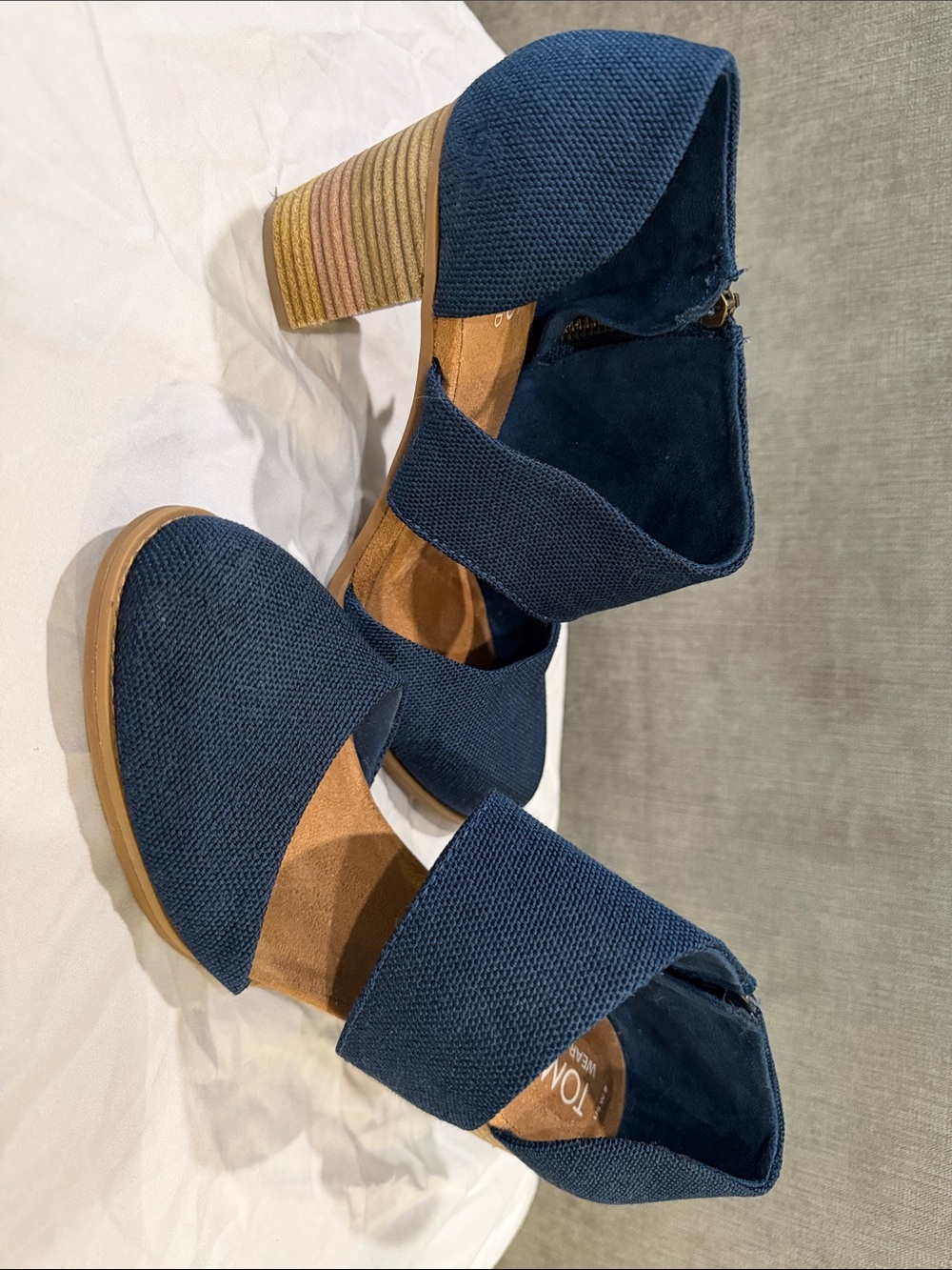 Toms Navy Canvas Majorca Block Cutout Heel Sandals